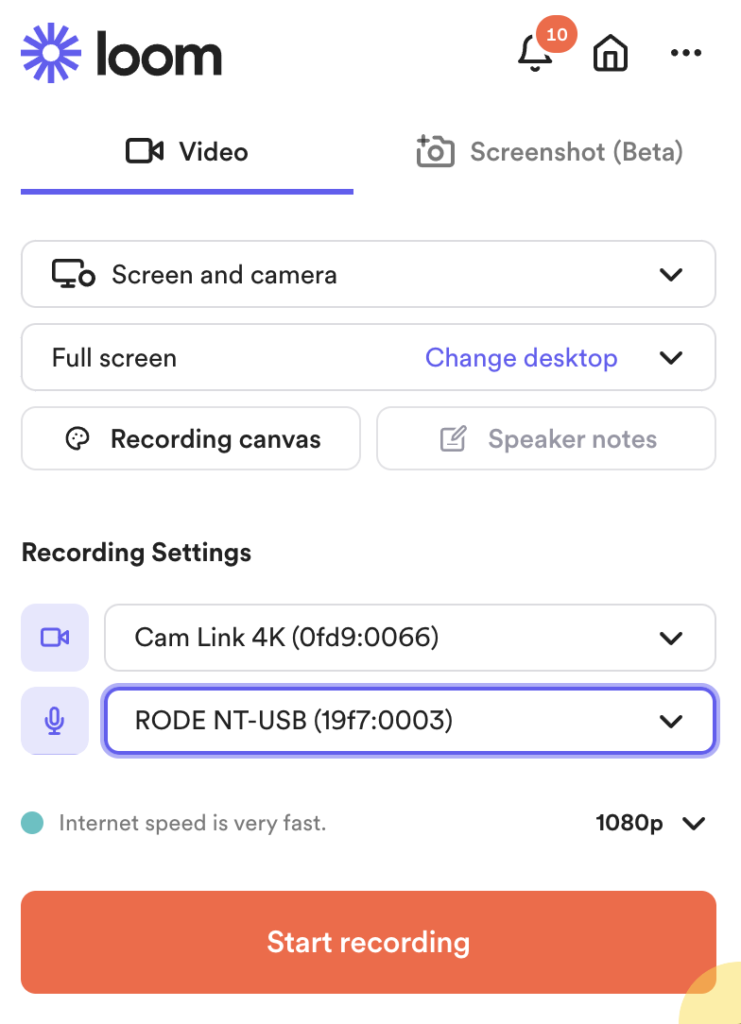 my default microphone settings in Loom - audio and video out of sync