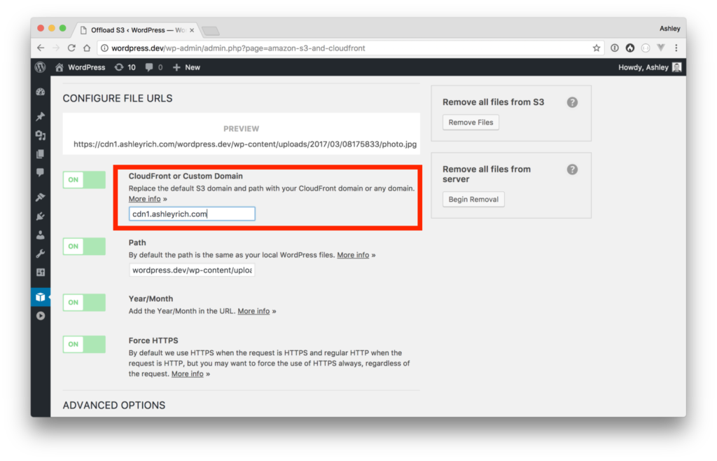 declare custom domain wp offload media settings xxl