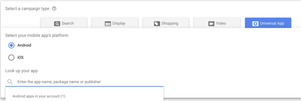 universal app campaigns setup