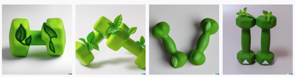 a pair of green dumbbells in the shape of mint leaves.