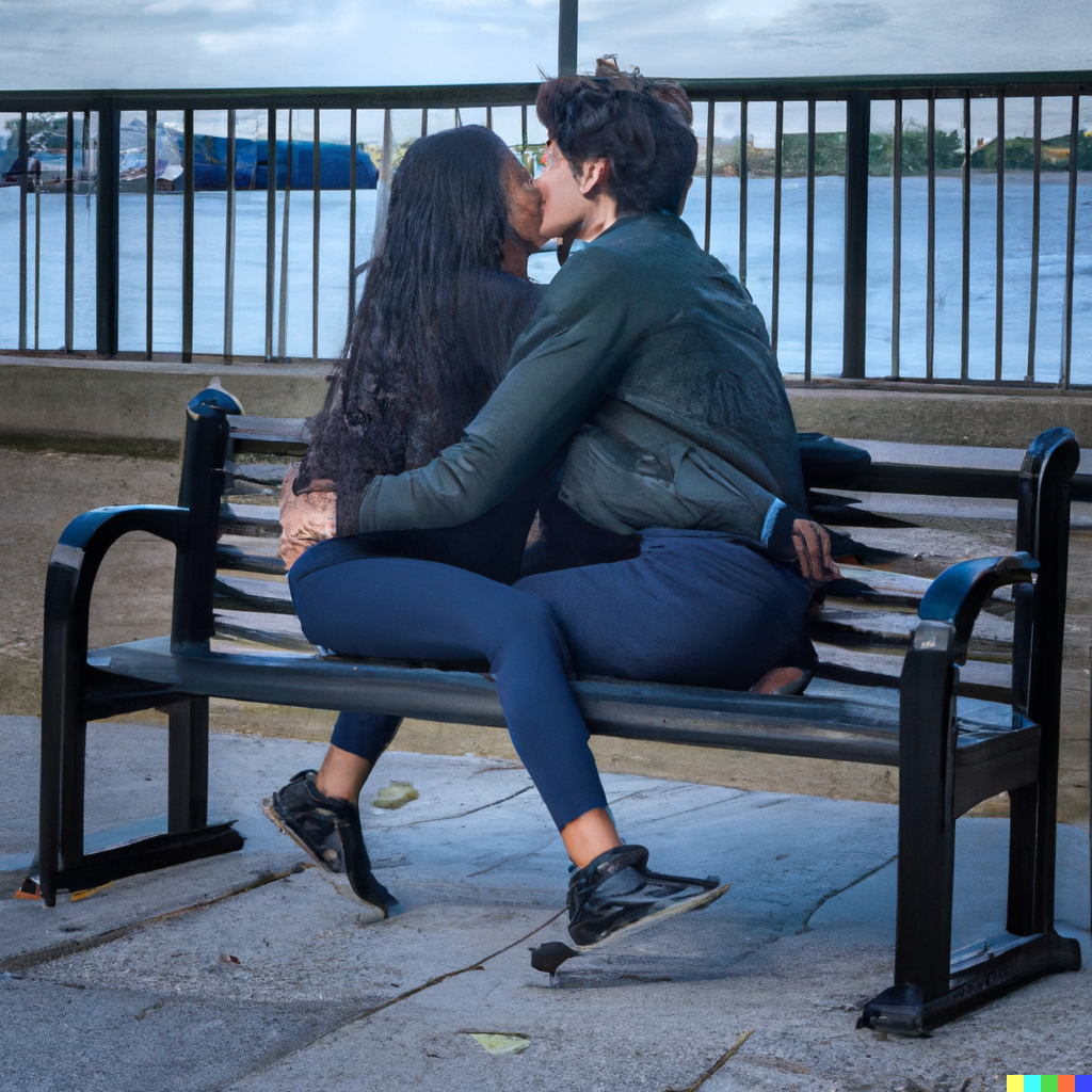 Couple on a bench DALL E
