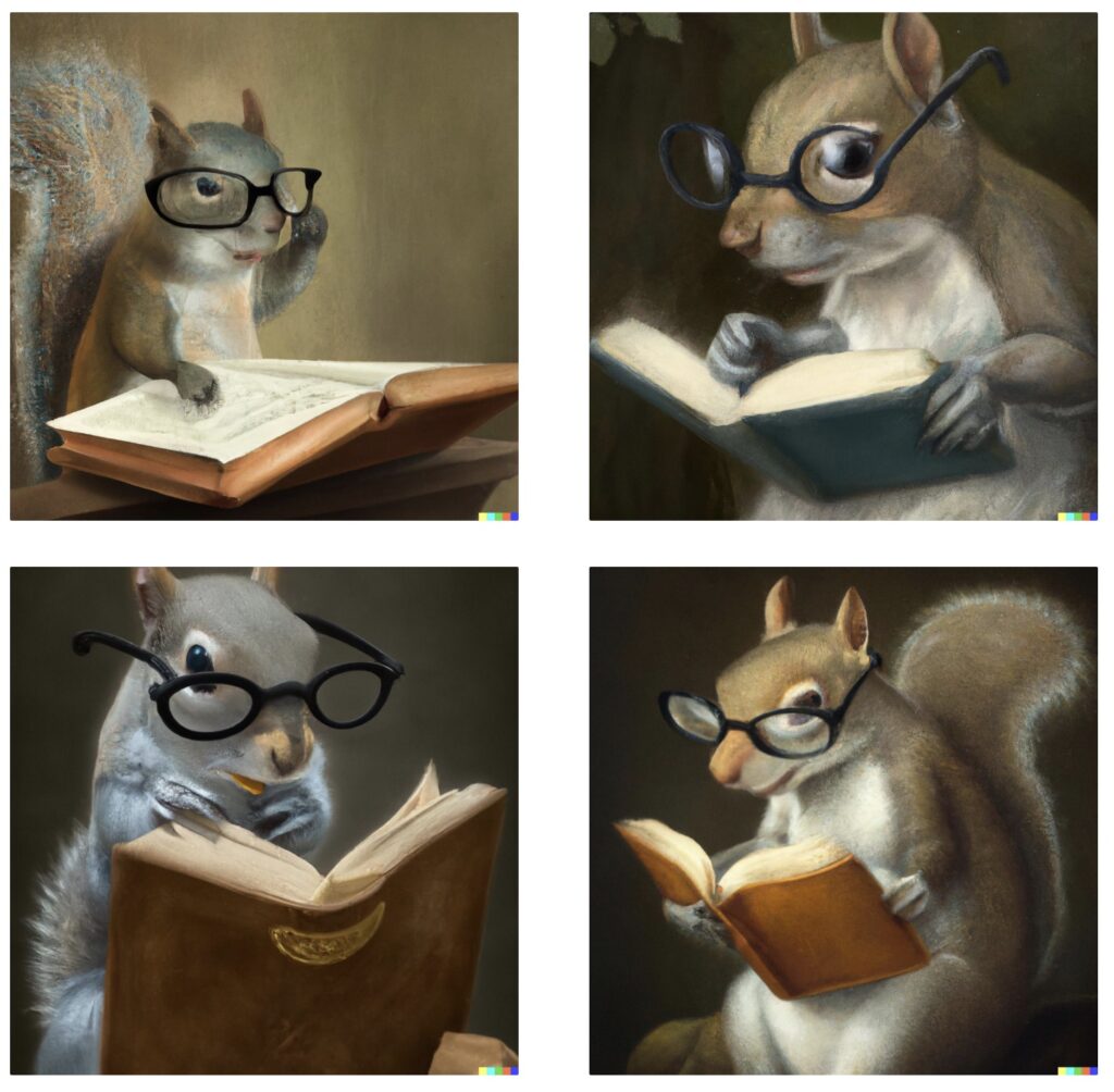 squirrels reading a book DALL E OPENAI