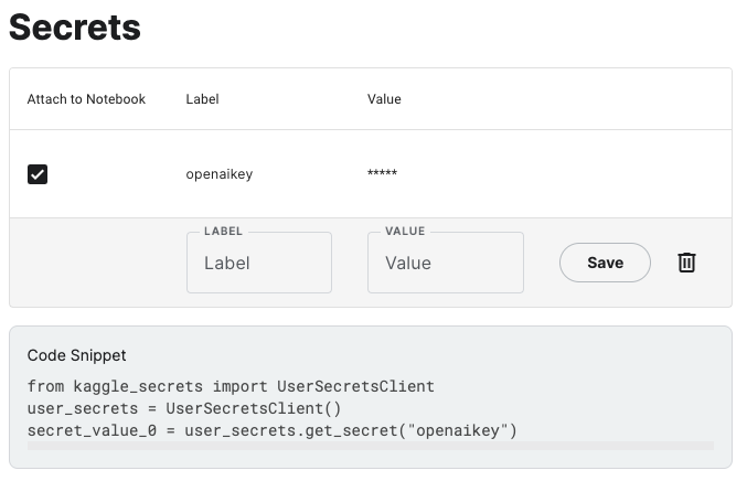 Store your OPENAI API Key in Kaggle
